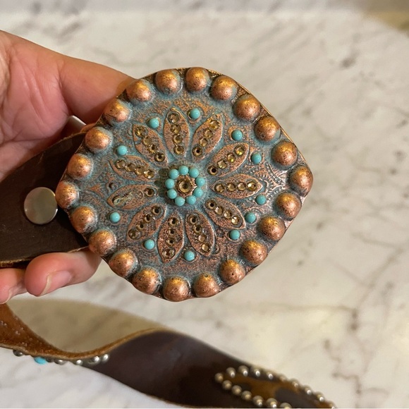 Leatherock Soft Genuine 100% Leather Turquoise studded belt - Picture 9 of 14